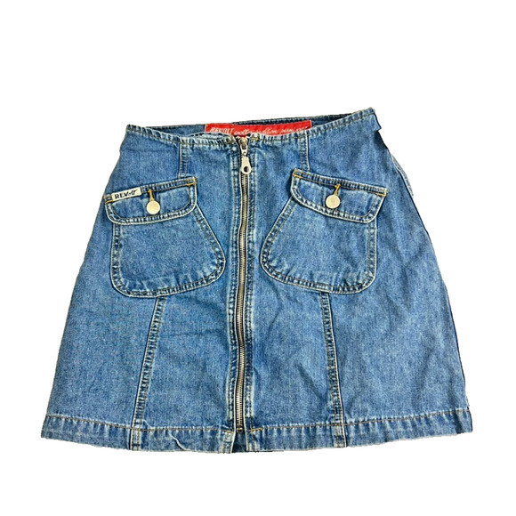 Revolt Skirt Women's Size 3 Front Full Exposed Zip Denim Jean Front Pocket Vtg - Picture 1 of 7